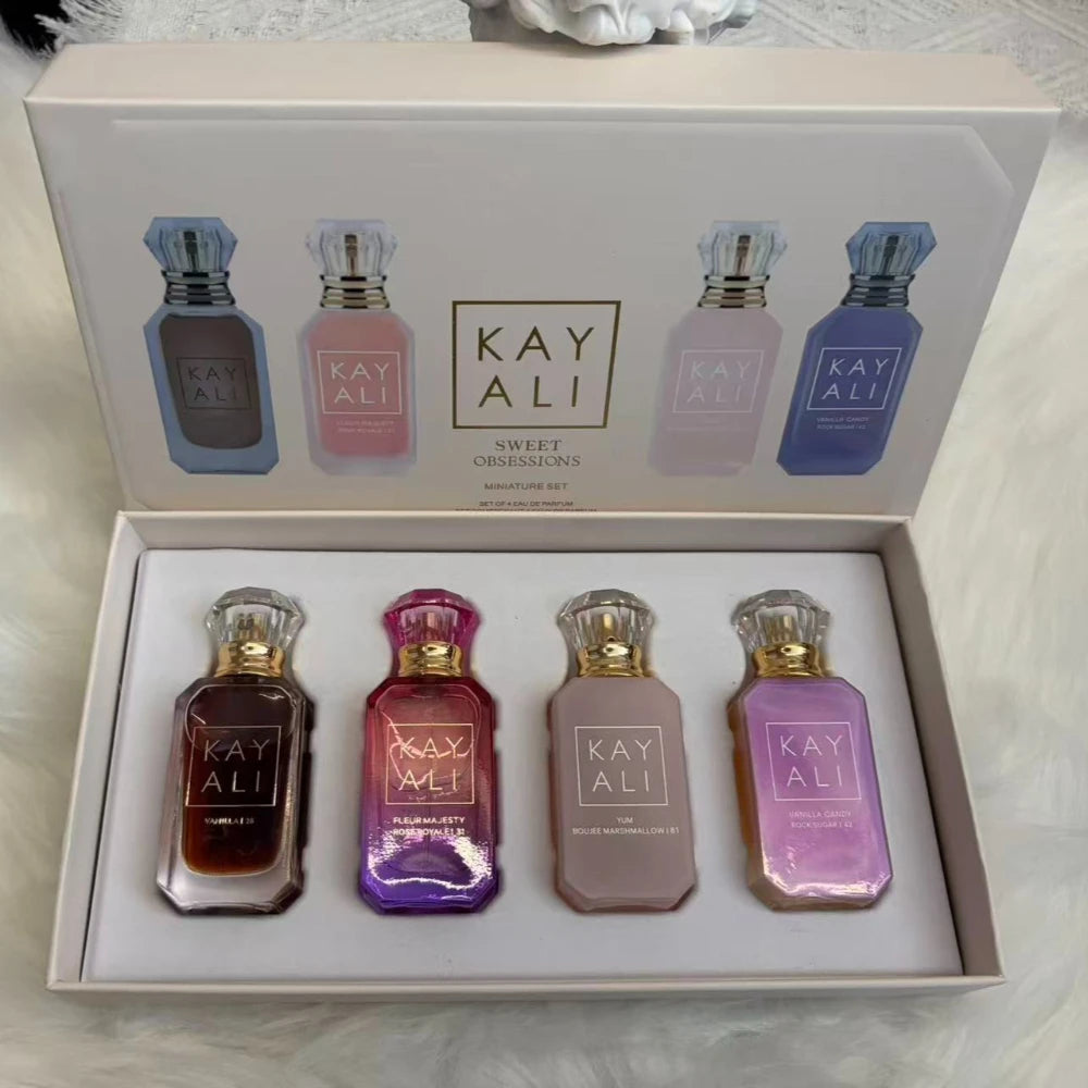 Sweet Indulgence Mini Perfume Set - 4x10ml Exquisite Vanilla, Candy, Marshmallow & Rose Scents for Lasting Luxury