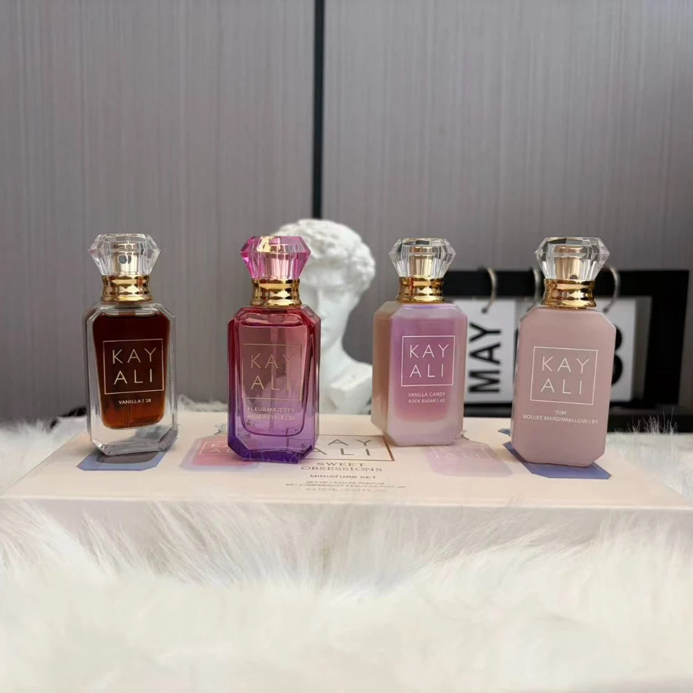 Sweet Indulgence Mini Perfume Set - 4x10ml Exquisite Vanilla, Candy, Marshmallow & Rose Scents for Lasting Luxury