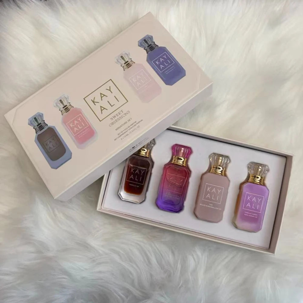 Sweet Indulgence Mini Perfume Set - 4x10ml Exquisite Vanilla, Candy, Marshmallow & Rose Scents for Lasting Luxury